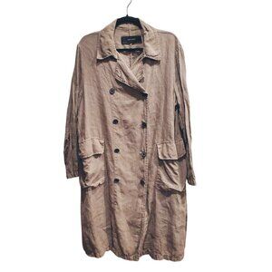 ZARA Euro Limited Edition Taupe Khaki Double Breasted Linen Trench Coat L